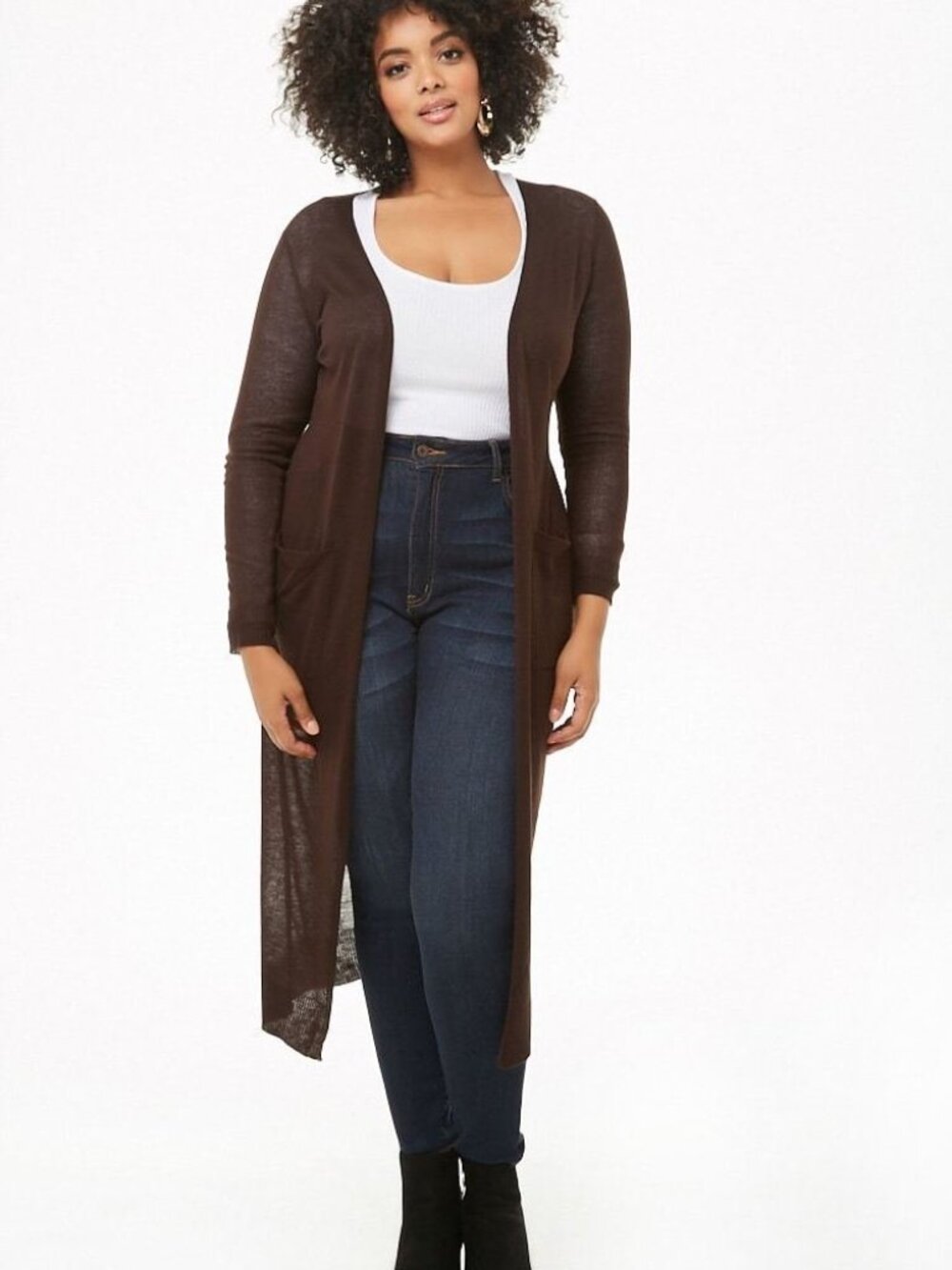 Forever 21 Plus Size Chocolate Longline Knit Cardigan 0X
